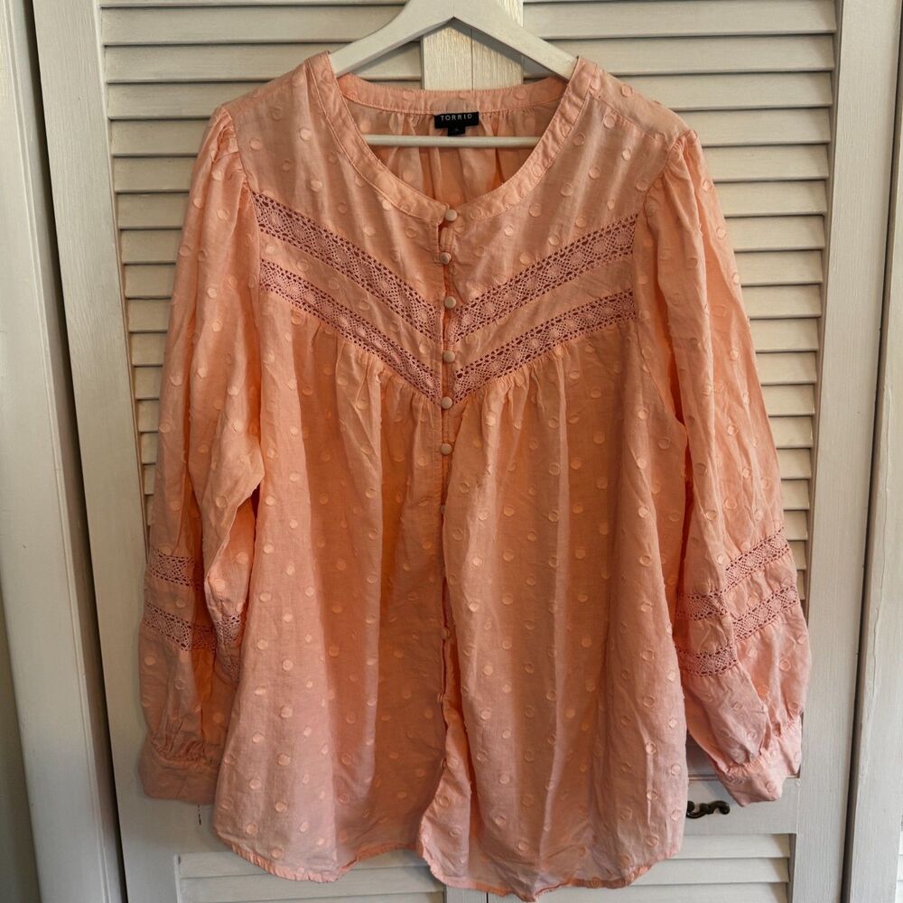 Plus Size Torrid Dot Boho Blouse‎